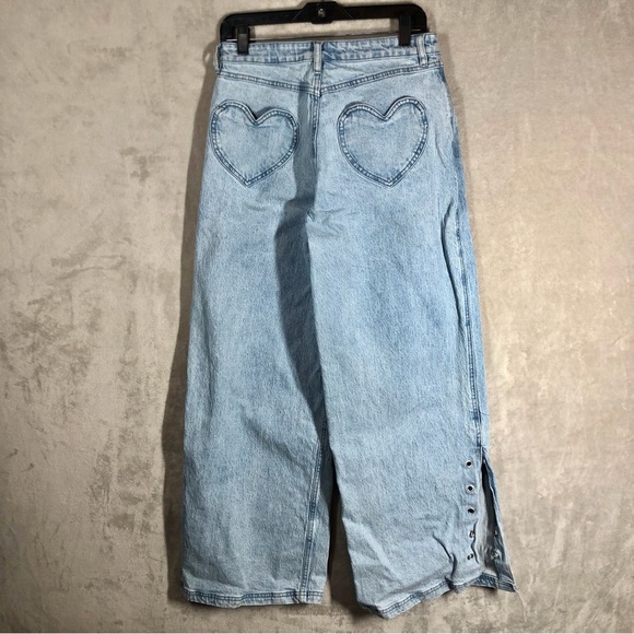 Hot Topic Wide Leg Lace Up Jeans Size 9 Blue Heart Pockets Nu Mall Goth E-Girl - Picture 4 of 11